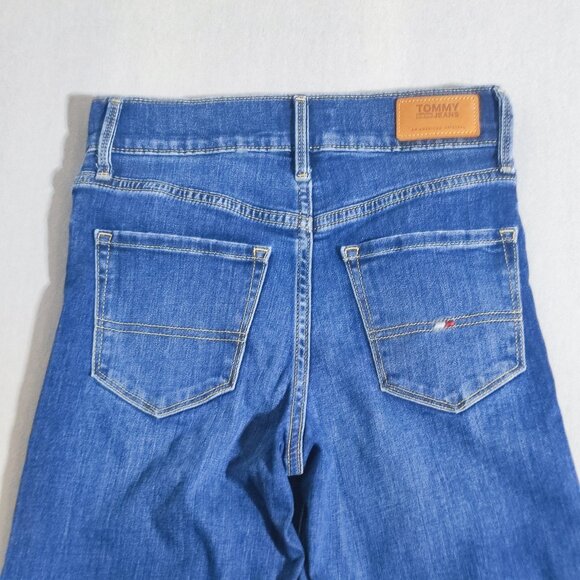 Tommy Hilfiger Jeans women's sz 0/W25 denim blue wide leg crop factorydistressed - Picture 4 of 16